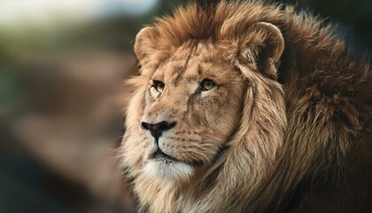 Fototapeta premium photo of a male lion in the middle of the forest