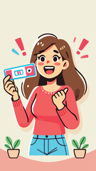 A woman enthusiastically shows a positive pregnancy test pack