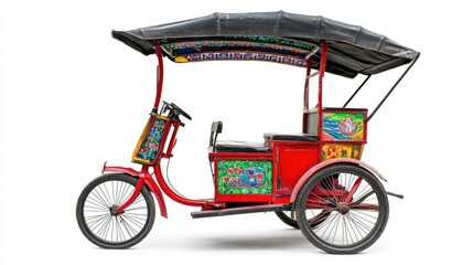 A Colorful and Ornate Three-Wheeled Cycle Rickshaw