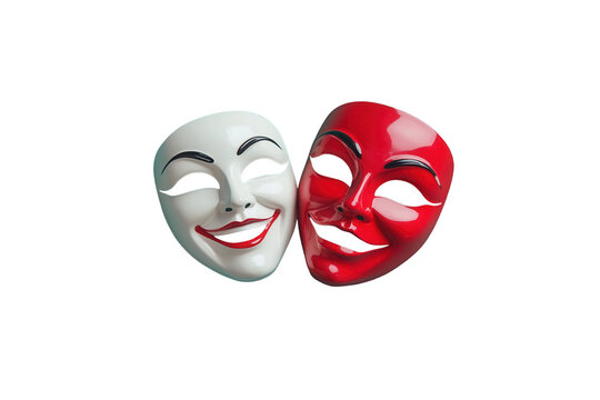 Theatrical masks in dynamic pose studio setting high-quality image transparent background emphasis