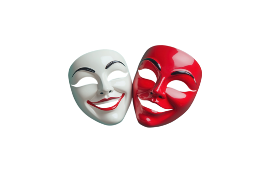 Theatrical masks in dynamic pose studio setting high-quality image transparent background emphasis