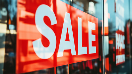 Clearance sale signs displayed prominently in store windows, attracting shoppers with enticing discounts and promotions, reflecting the excitement and urgency of retail bargains.
