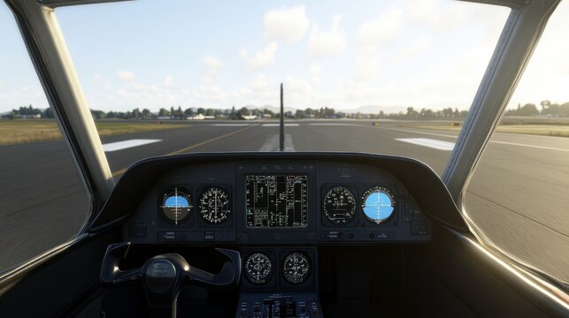 Flight Simulator Cockpit View on Runway