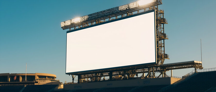 Mock up of a blank billboard on a stadium scoreboard during a sports event. Promotion information for marketing announcements and details