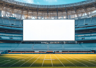 Mock up of a blank billboard on a stadium scoreboard during a sports event. Promotion information for marketing announcements and details