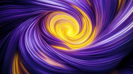 Fototapeta premium Intertwining ribbons of luminous purple and yellow light swirling in a mesmerizing vortex.
