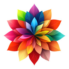 Colorful Flower Emblem, vivid petals arranged radially, ideal for digital design, branding, and decorative purposes, transparent background