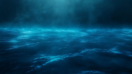 Naklejka premium Softly glowing blue neon waves ripple across an elegant and minimalistic background, glowing in the calm of the night.