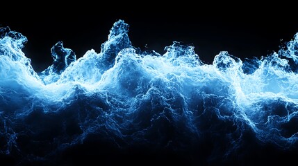 Soft blue neon waves sweeping across a black canvas, their edges glowing softly to create an elegant and futuristic visual.