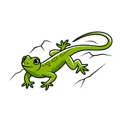 Obraz premium A sleek minimal 2d cartoon illustration of a green lizard on isolated white background 