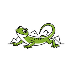 A sleek minimal 2d cartoon illustration of a green lizard on isolated white background  