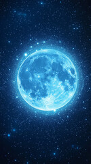 Obraz premium A blue moon surrounded by orbiting glowing particles