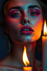 Avant-Garde Beauty Portrait with Golden Jewelry and Vibrant Makeup