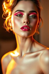 Avant-Garde Beauty Portrait with Golden Jewelry and Vibrant Makeup