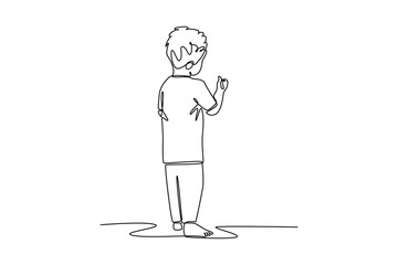 Kid painting on wall. Art Concept. Single line draw design vector graphic illustration.
