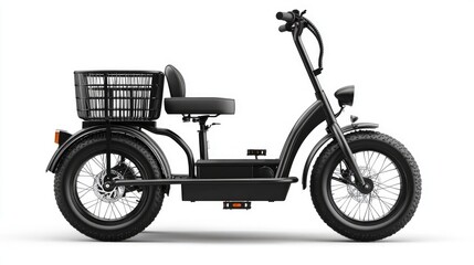 Fototapeta premium Black Electric Tricycle with Basket and Wide Tires