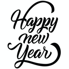 Happy New Year lettering. Handwritten inscription with swirls. Calligraphic text can be used for greeting cards, posters, banners