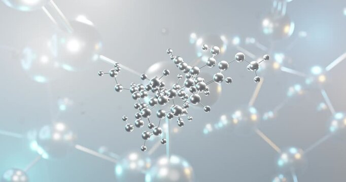 Tubocurarine rotating 3d molecule, molecular structure of benzylisoquinoline alkaloid, seamless video
