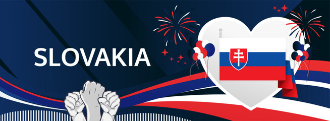 Slovakia Restoration Day template design with heart symbol in flag color theme. Modern abstract art for Independence spirit, perfect for National Day poster or banner