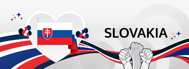 Fototapeta premium Slovakia Restoration Day template design with heart symbol in flag color theme. Modern abstract art for Independence spirit, perfect for National Day poster or banner