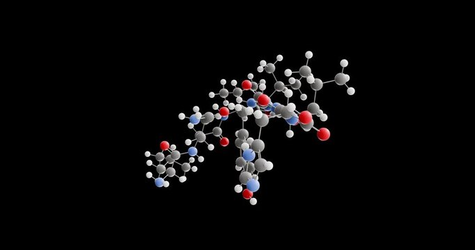 Vicatertide molecule, rotating 3D model of tgf-b1 inhibitor, looped video on a black background