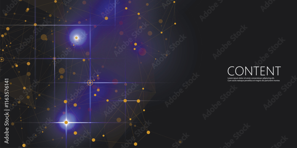 Aufkleber Network abstract design with connecting dot and line. Vector dark space background