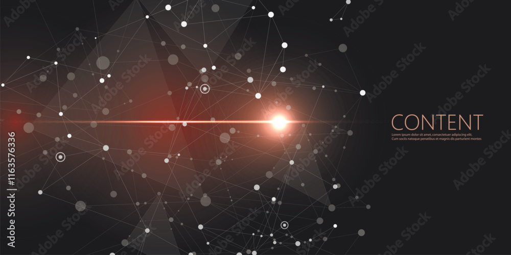Aufkleber Network abstract design with connecting dot and line. Vector dark space background