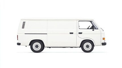 Vintage White Van Side View Isolated on White Background for Transportation and Vehicle Design Concepts