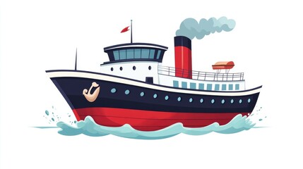 Obraz premium Cartoon Illustration of a Red and Black Ship Sailing