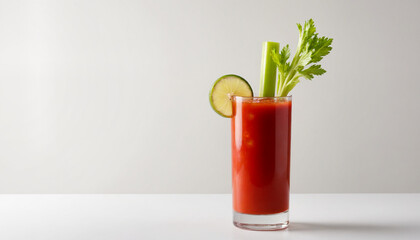 Bloody Mary Cocktail with Celery Garnish Close-up with Copy Space