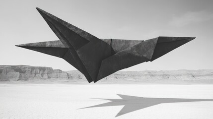 Black origami plane desert landscape.