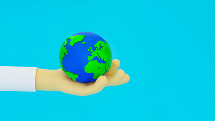 3d Hand Holding the World, Symbolizing Responsibility, Care, and Unity for a Better Global Future