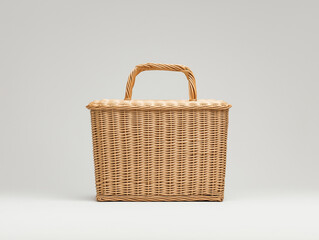 Closed Wicker Hamper Leaning Forward on Cream Background