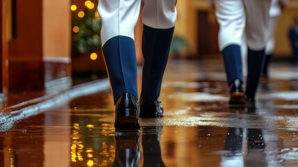 Fototapeta premium Ceremonial Guard in Historic Setting with Reflective Surfaces