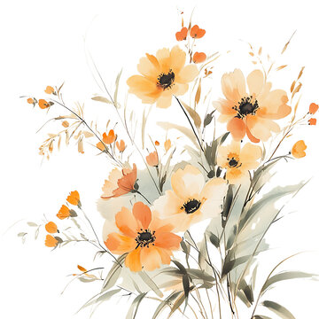recommend clip art: Watercolor coreopsis bouquet clipart transparent vintage chinese design floral arrangement nature artistic viewpoint