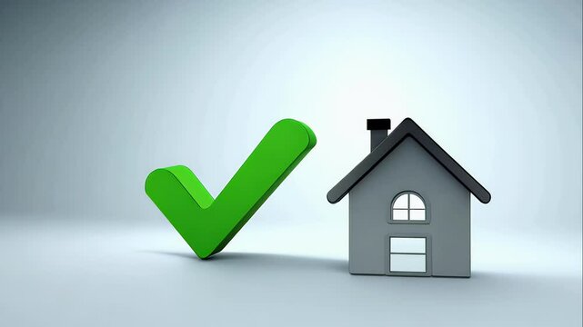 3D house icon with a green checkmark floating in front