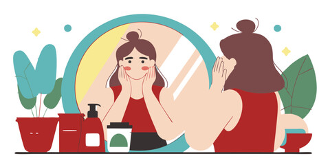 Ai generates self-care beauty routine reflection home illustration cozy room close-up personal wellness