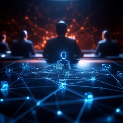 A futuristic depiction of a digital network with a person at the center, surrounded by abstract representations of data and connectivity.