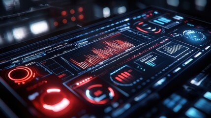 Obraz premium Futuristic Technology Interface: Red and Blue Digital Dashboard Display