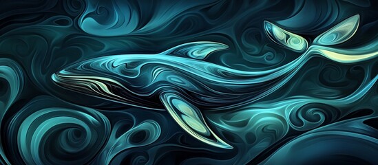 Fototapeta premium Abstract whale in a swirling, vibrant teal and dark blue ocean environment.