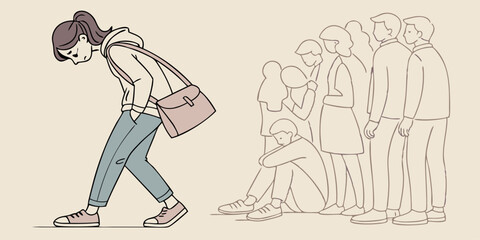 Fototapeta premium Ai generated illustration depicting solitude and emotion in a crowded setting urban environment digital art