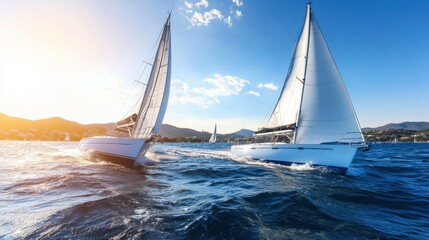 Dynamic Yachts Racing on Open Water in Soft Light