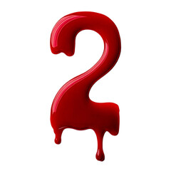 Number 2 made of blood. A glossy red number with a smooth, reflective surface. The letter appears to be floating against a white background, with a slight drooping effect.