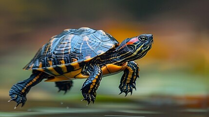 Obraz premium A turtle that fast runs in blur background