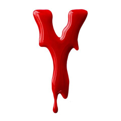 Letter Y made of blood. A glossy red letter with a smooth, reflective surface. The letter appears to be floating against a white background, with a slight drooping effect.