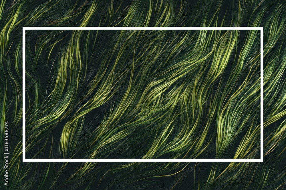 Poster abstract green wavy lines texture with white frame.