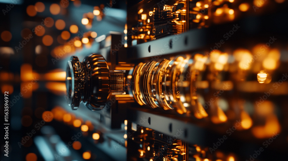 Poster advanced technology featuring intricate circuits and glowing elements in a close-up view