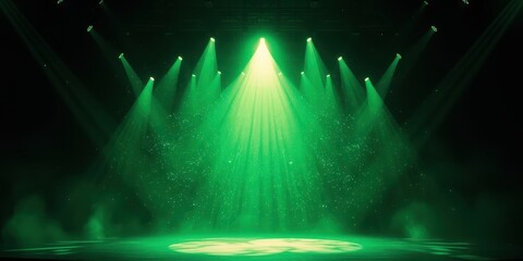 Mysterious Green Stage Lighting with Spotlights and Dust Motes