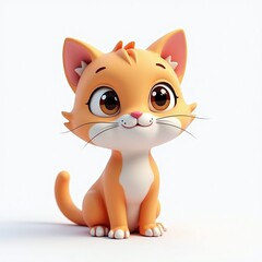 Fototapeta premium A cute stylized orange cat sitting upright on a clean white background with a calm expression.