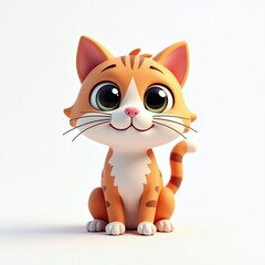A cute stylized orange cat sitting upright on a clean white background with a calm expression.